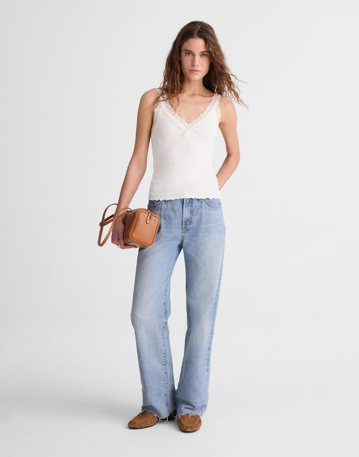 Lace-Trim Ribbed V-Neck Tank