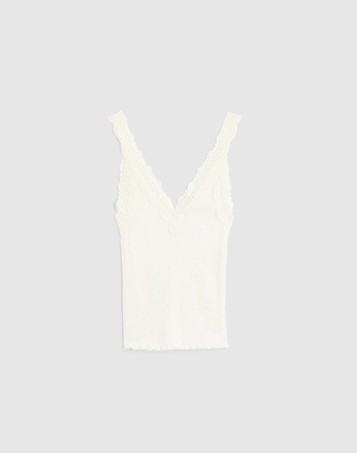 Lace-Trim Ribbed V-Neck Tank