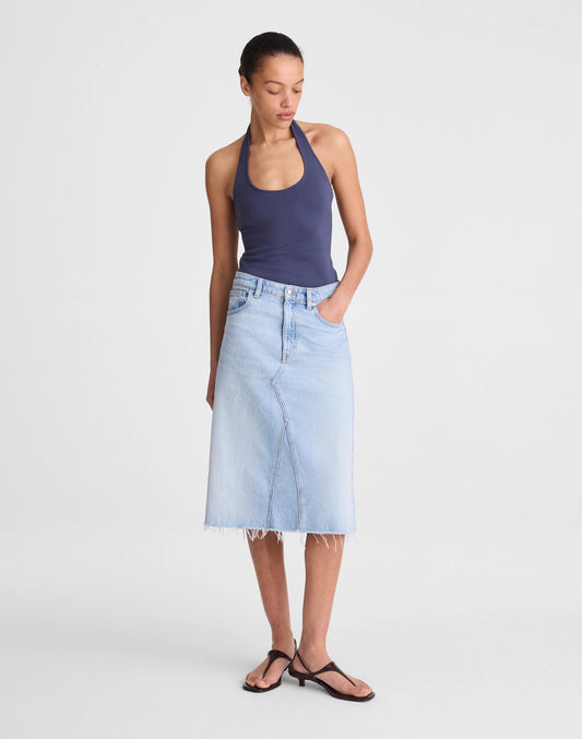 Denim Midi Skirt in Foster Wash