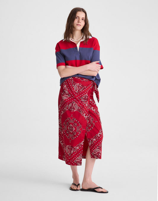 Midi Wrap Skirt in Poplin