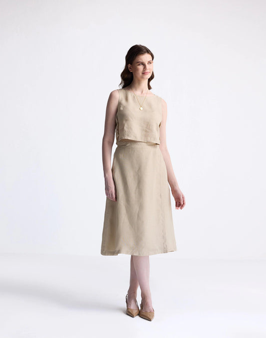 Reistor® Overlap Midi Skirt in 100% Neutral Beige Hemp