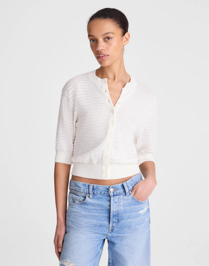 Textured Short-Sleeve Cardigan in 100% Cotton