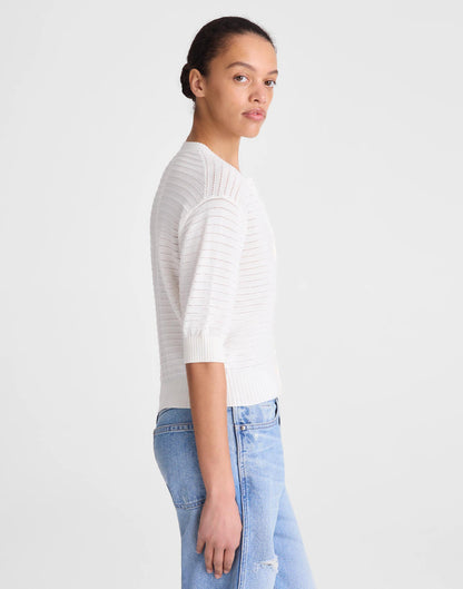 Textured Short-Sleeve Cardigan in 100% Cotton