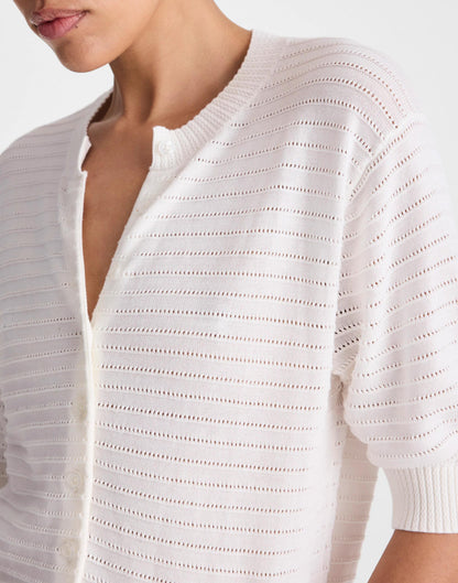 Textured Short-Sleeve Cardigan in 100% Cotton