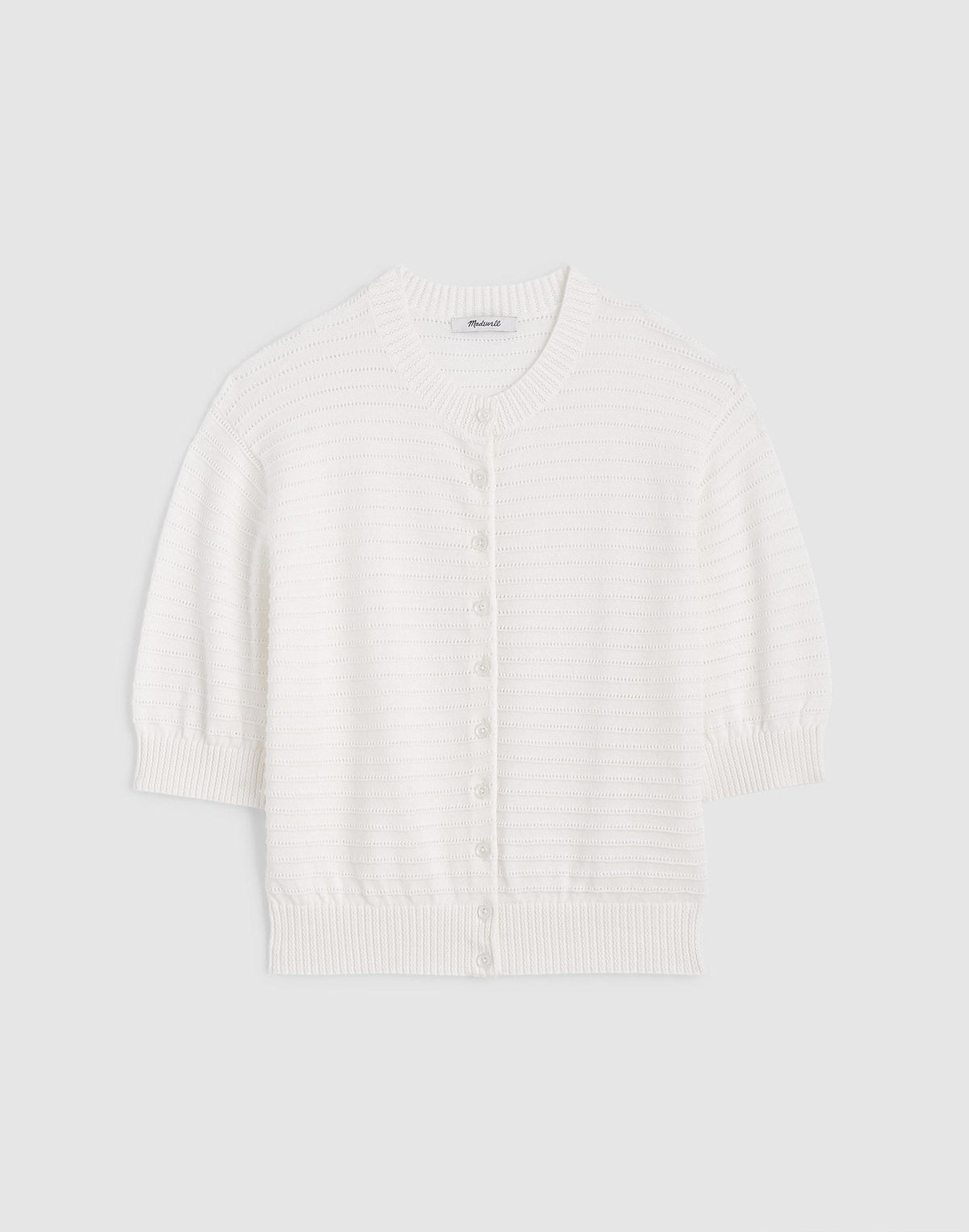 Textured Short-Sleeve Cardigan in 100% Cotton
