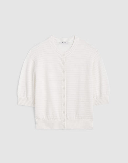 Textured Short-Sleeve Cardigan in 100% Cotton