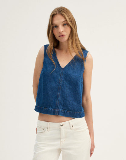 Denim V-Neck Shell Top