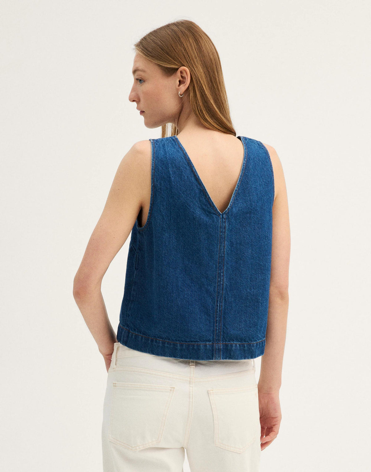 Denim V-Neck Shell Top