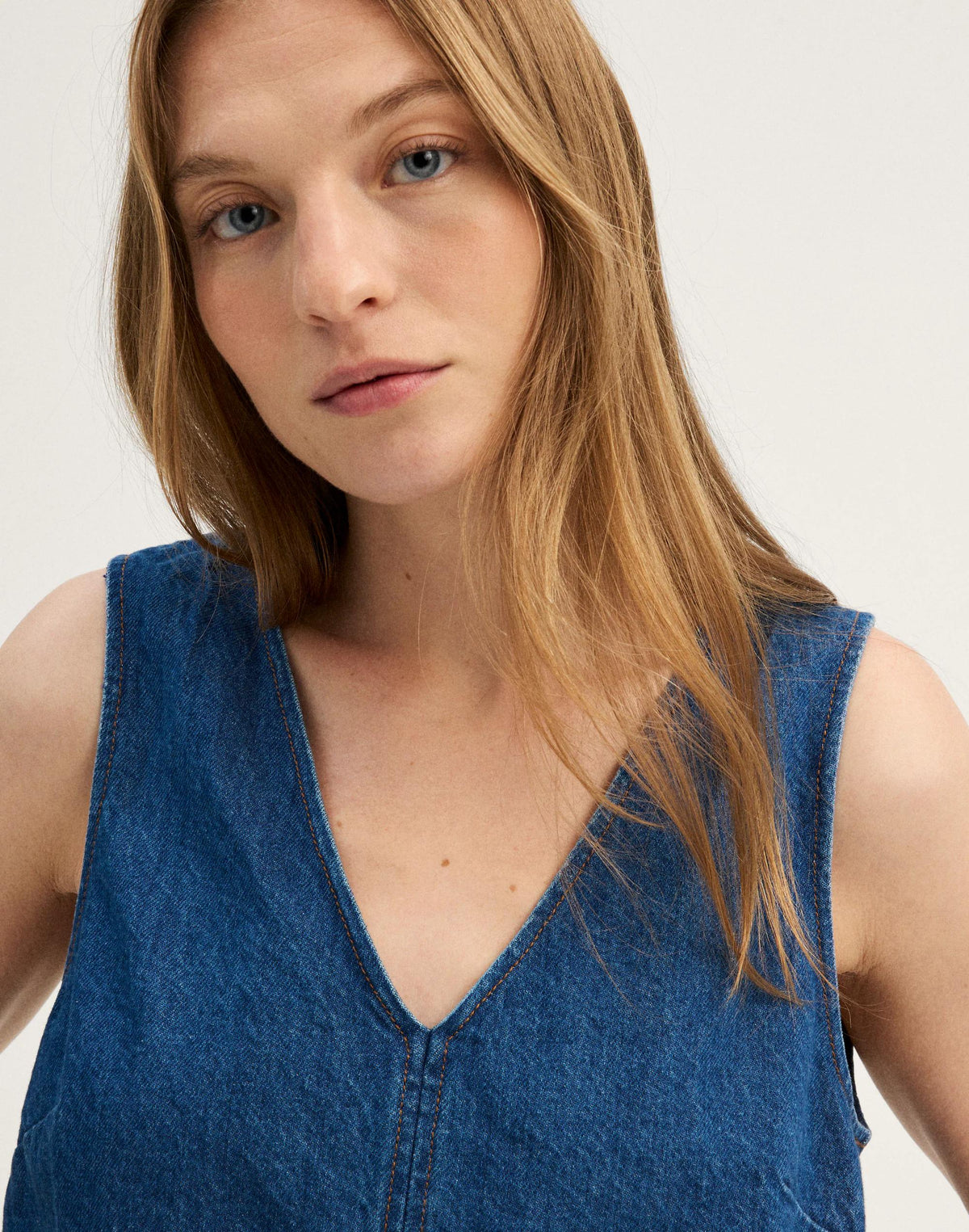 Denim V-Neck Shell Top