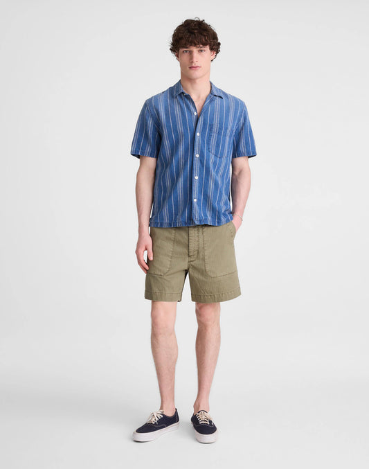The Short-Sleeve Camp Shirt in Indigo Linen-Cotton Blend
