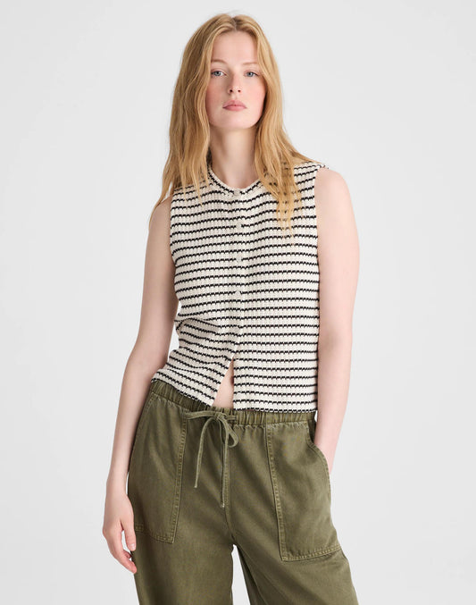 Textured-Knit  Button-Front Shell Top