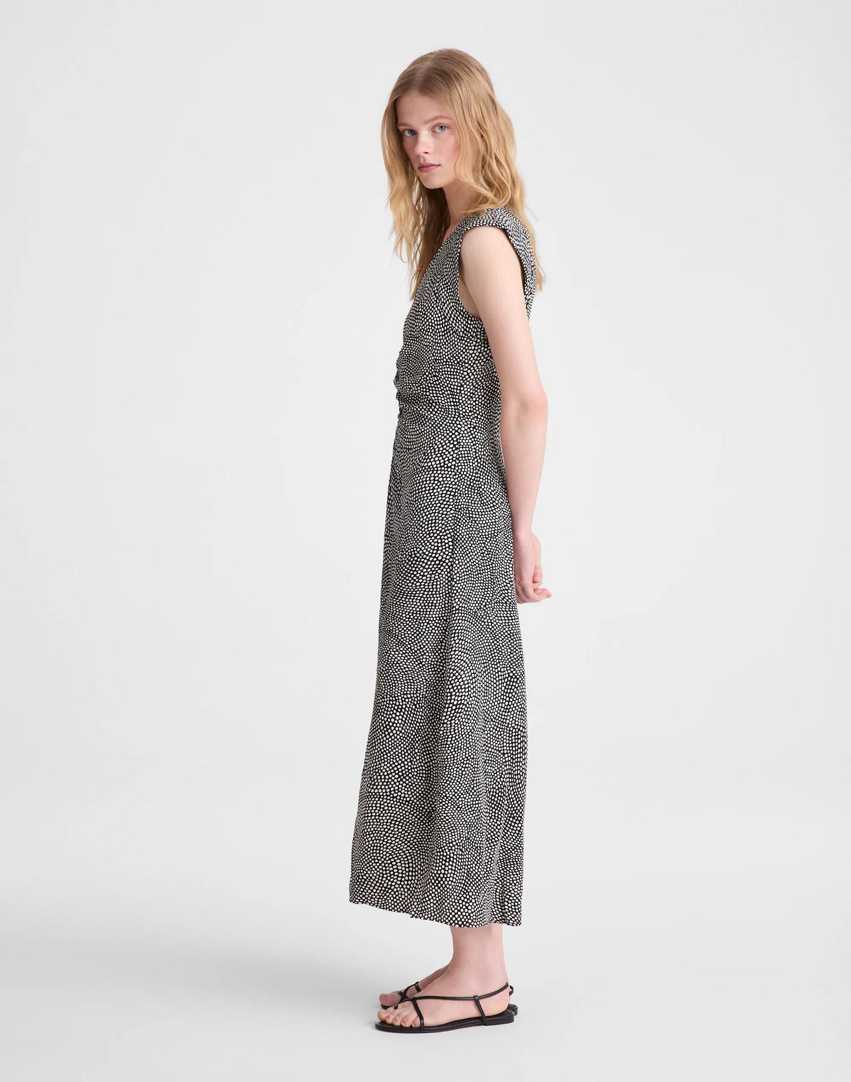 Ruched Flutter-Sleeve Midi Dress