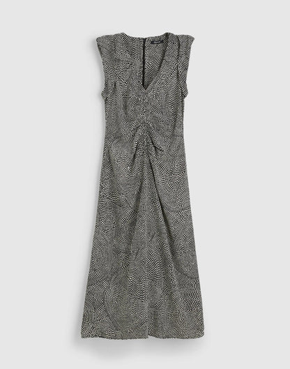 Ruched Flutter-Sleeve Midi Dress