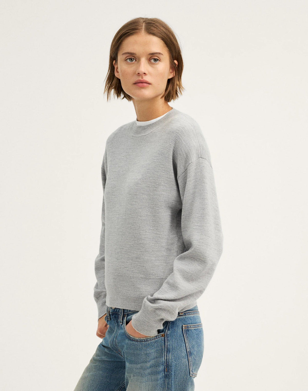 Relaxed Crewneck Sweater in Merino-Silk Blend