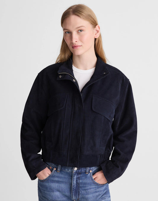 Funnel-Neck Utility Jacket in Suede