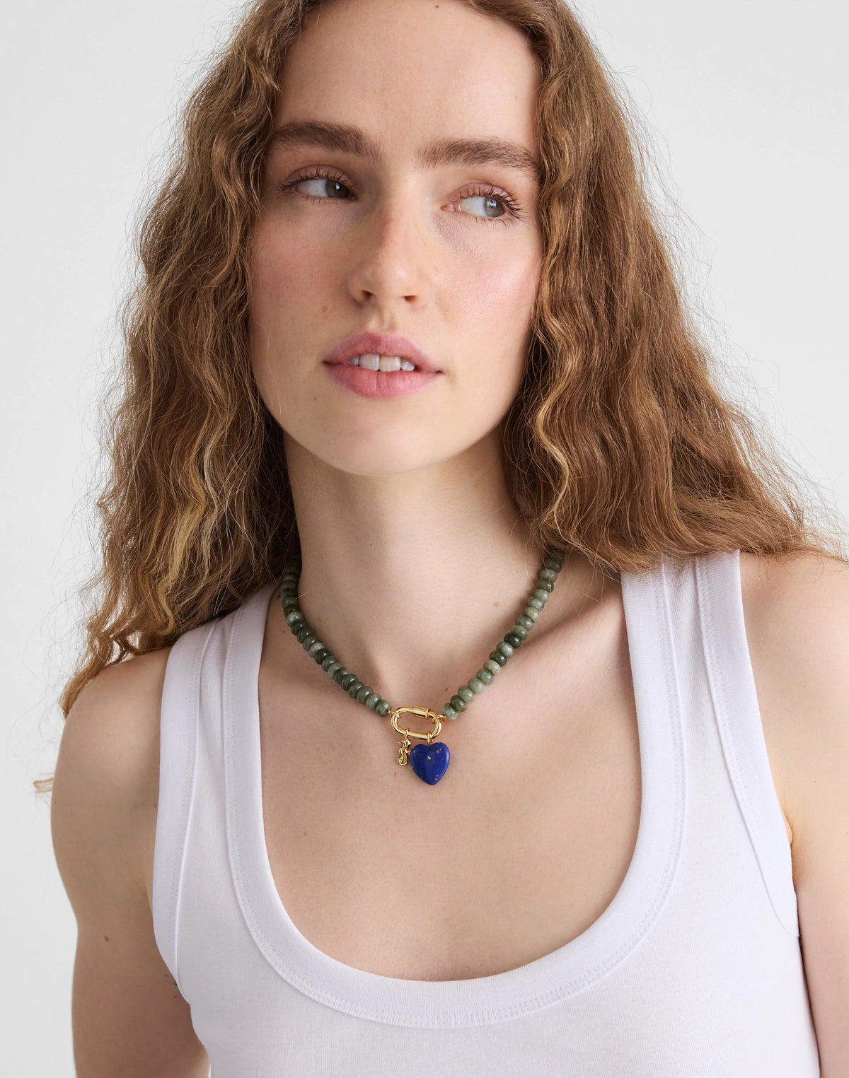Semiprecious Beaded Carabiner Charm Necklace
