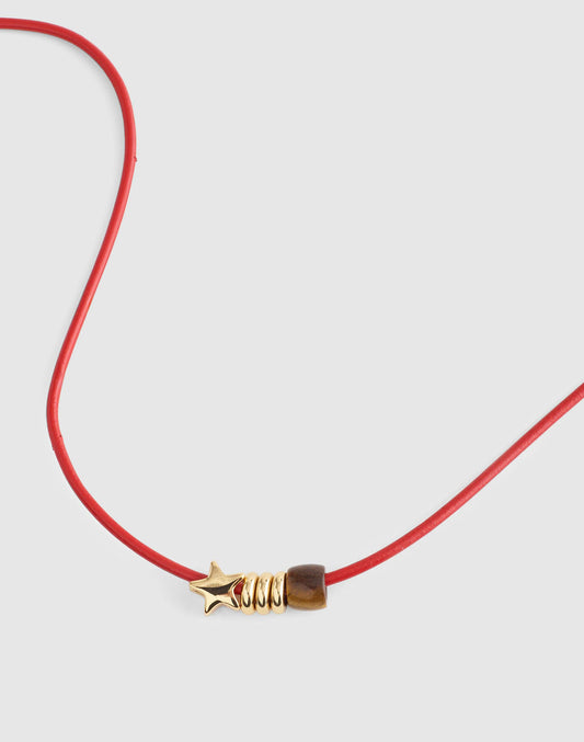 Semiprecious Charm Leather Choker Necklace