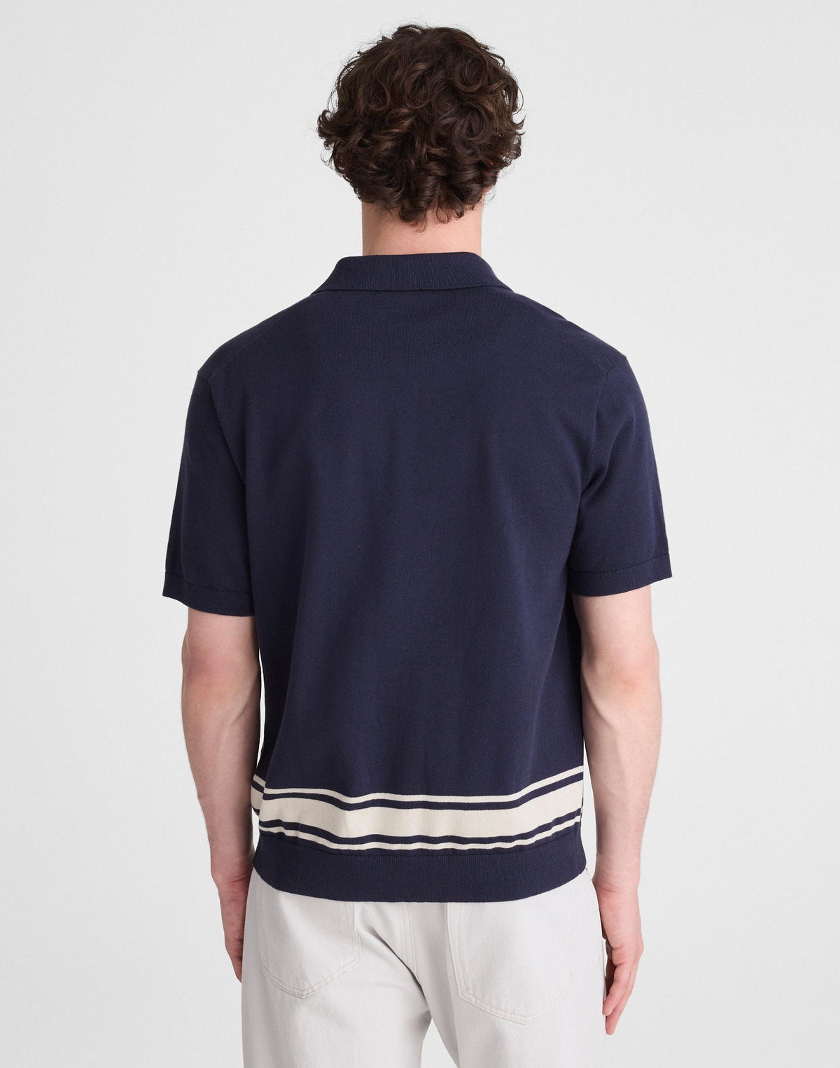 Knit Button-Up Shirt in Border Stripe
