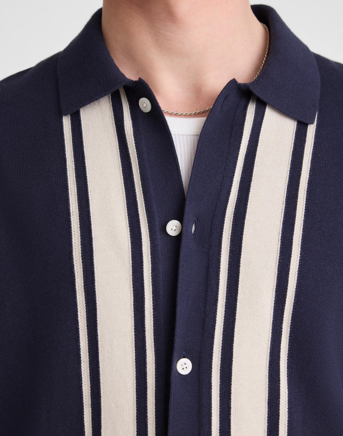Knit Button-Up Shirt in Border Stripe