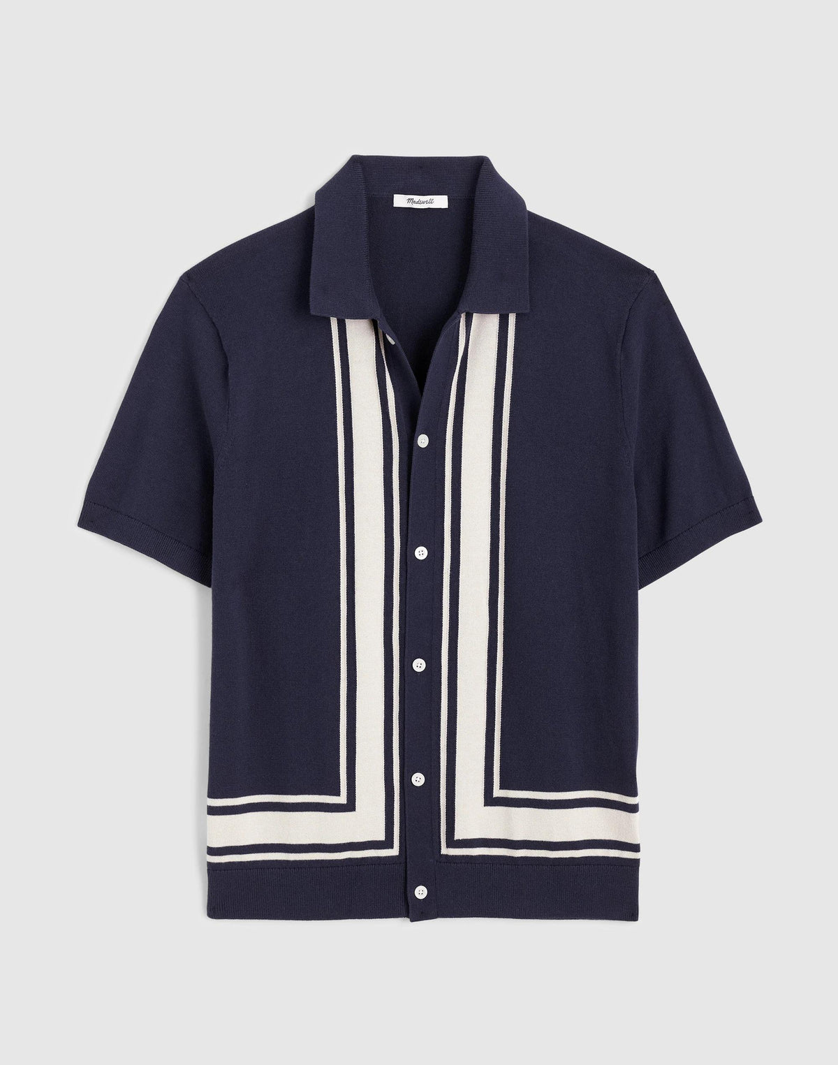Knit Button-Up Shirt in Border Stripe