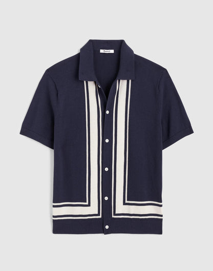 Knit Button-Up Shirt in Border Stripe