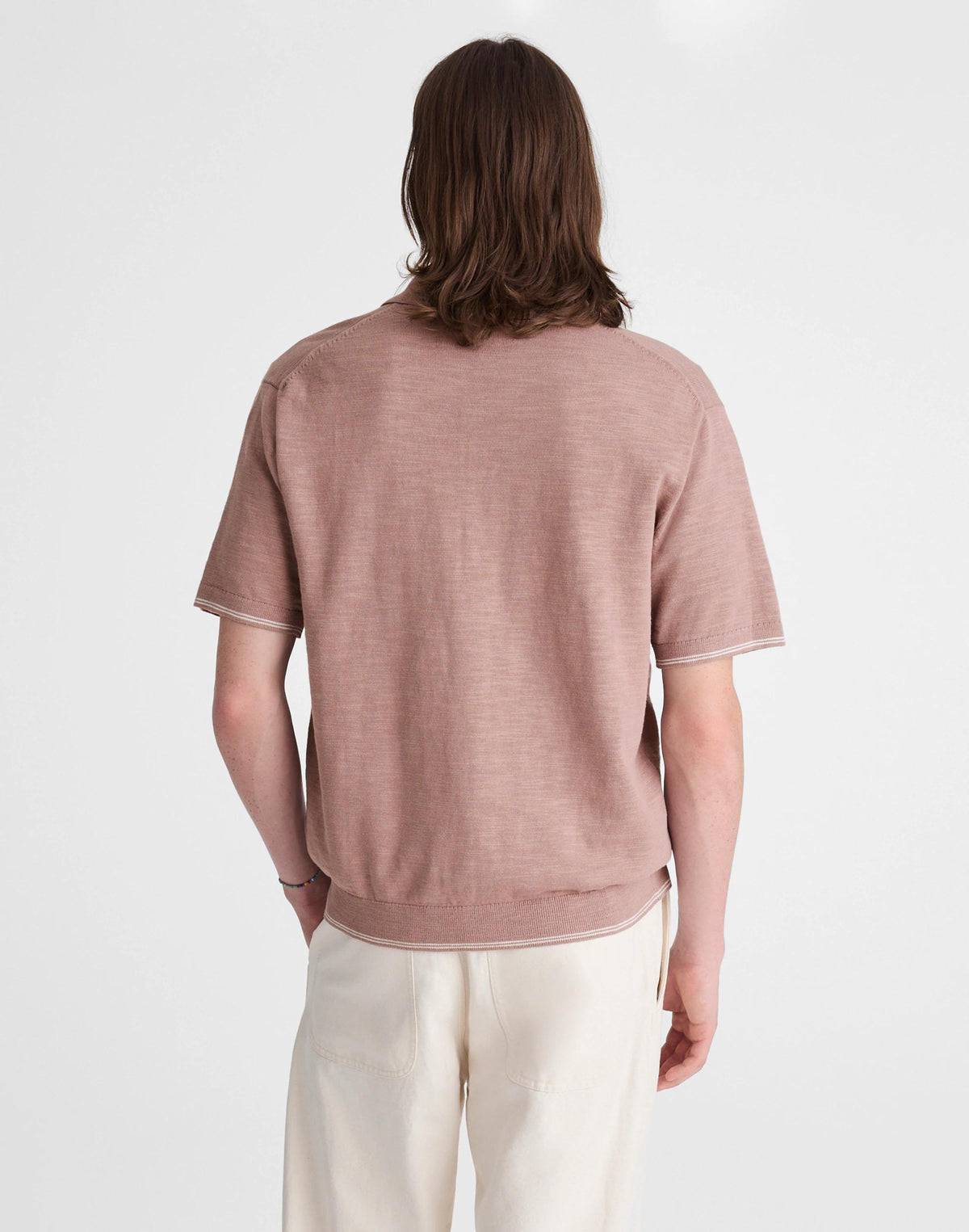 Tipped Knit Button-Up Shirt in Slub Knit Cotton