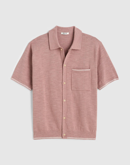 Tipped Knit Button-Up Shirt in Slub Knit Cotton