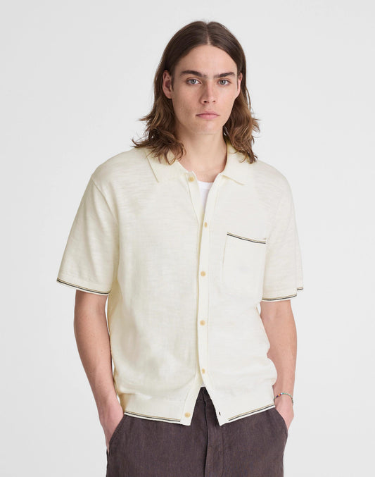 Tipped Knit Button-Up Shirt in Slub Knit Cotton