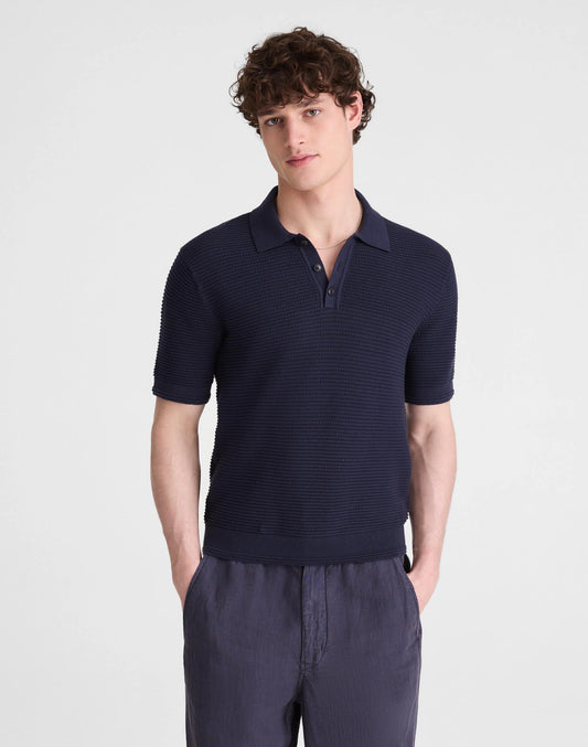 Textured Open-Stitch Polo