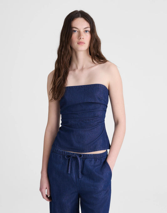 Airy Denim Ruched Squareneck Tank