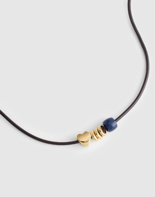 Semiprecious Charm Leather Choker Necklace