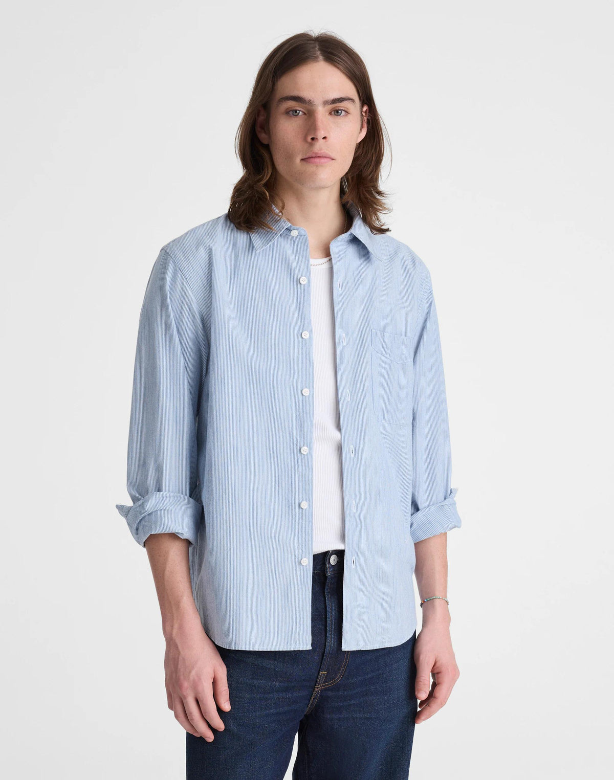 The Allday Shirt in Indigo Stripe