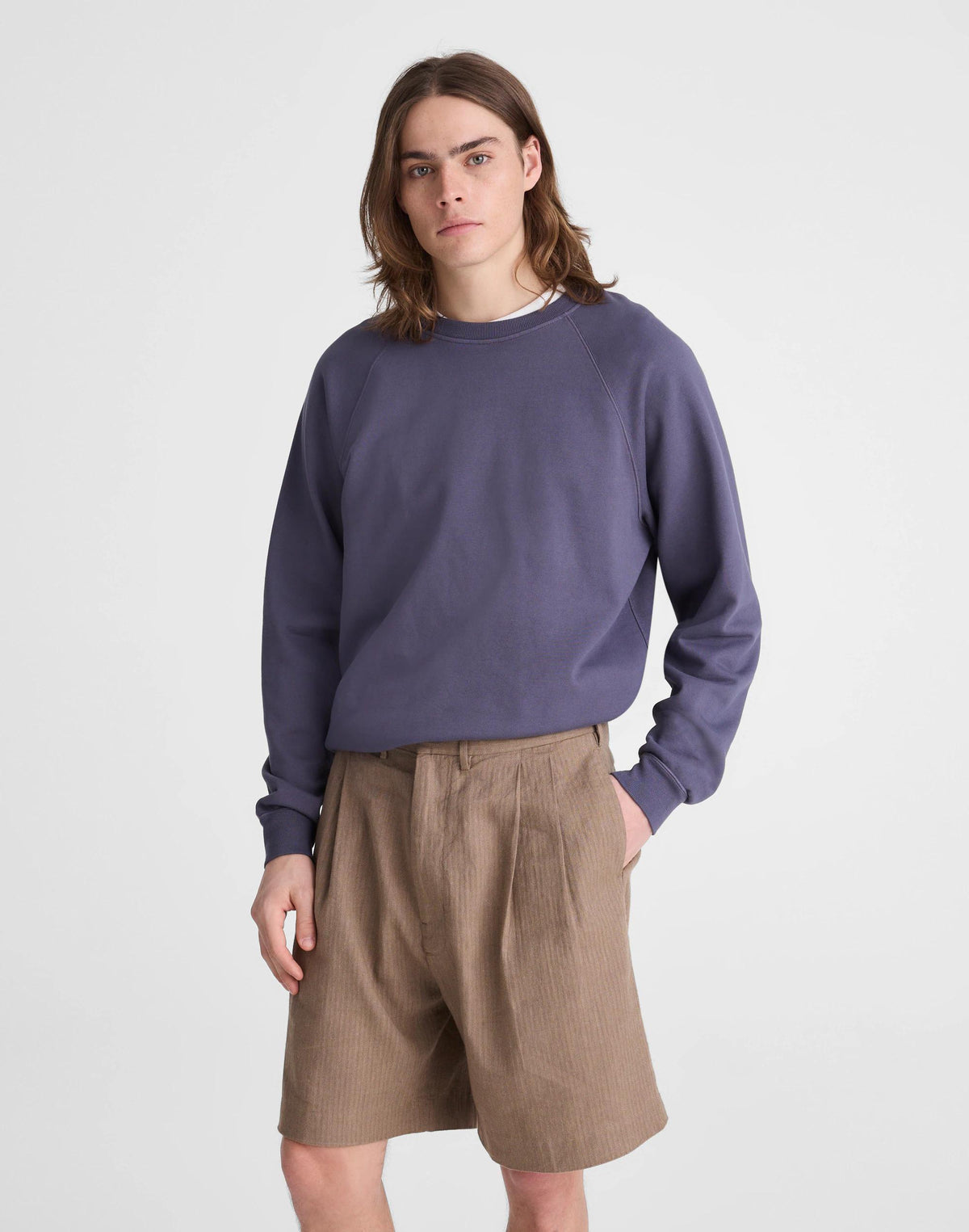 Double-Pleated Shorts in Herringbone Linen-Cotton Blend