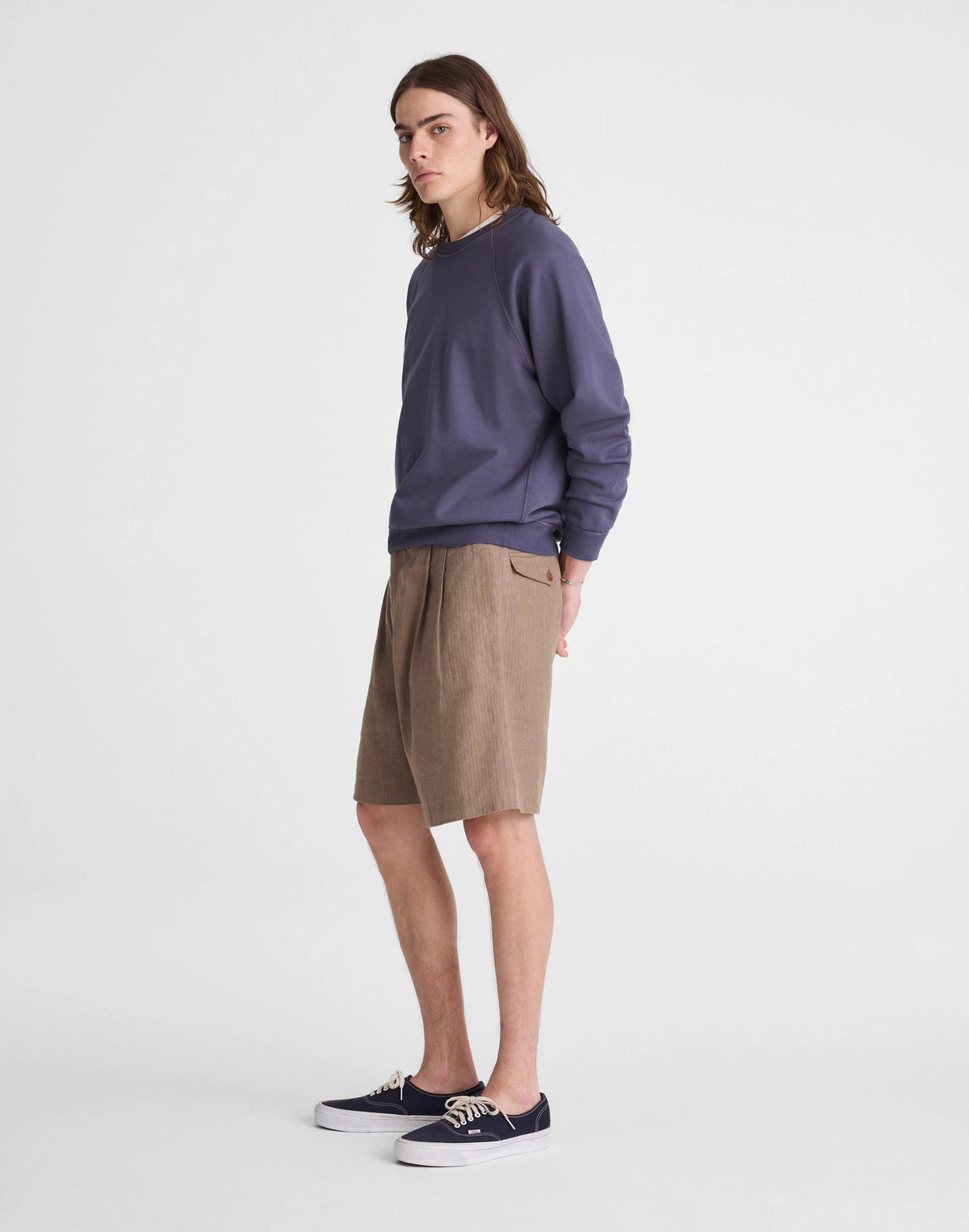 Double-Pleated Shorts in Herringbone Linen-Cotton Blend