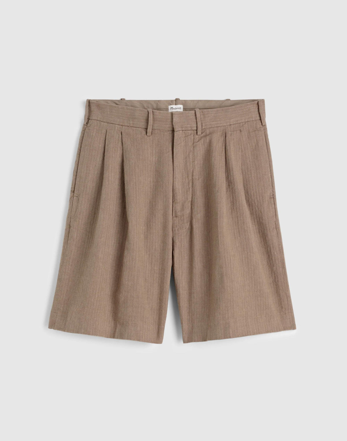 Double-Pleated Shorts in Herringbone Linen-Cotton Blend