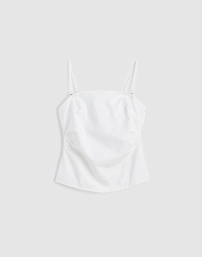 Airy Denim Ruched Squareneck Tank