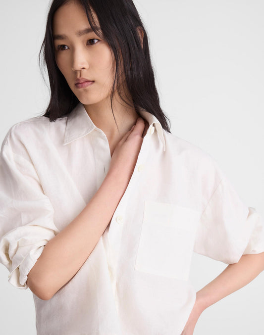 Straight-Hem Shirt in Linen-Cotton Blend