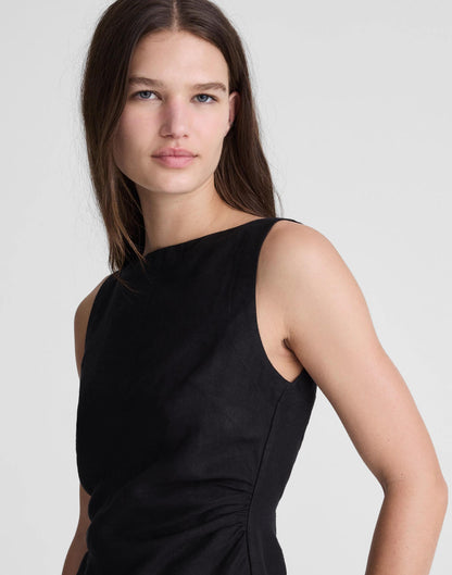 Cinched Boatneck Sleeveless Top in 100% Linen