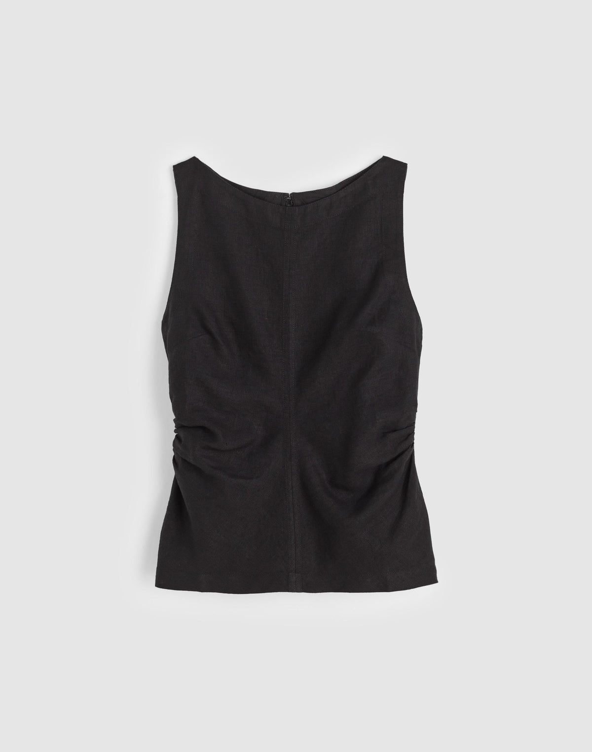 Cinched Boatneck Sleeveless Top in 100% Linen