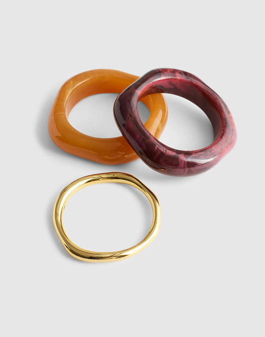 Three-Pack Sculptural Resin Bangle Bracelet Set